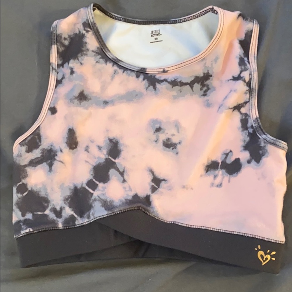 justice tie-dye pink and gray sports bra